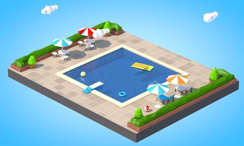 Low Poly Swimming Pool Low-poly 3D model_1