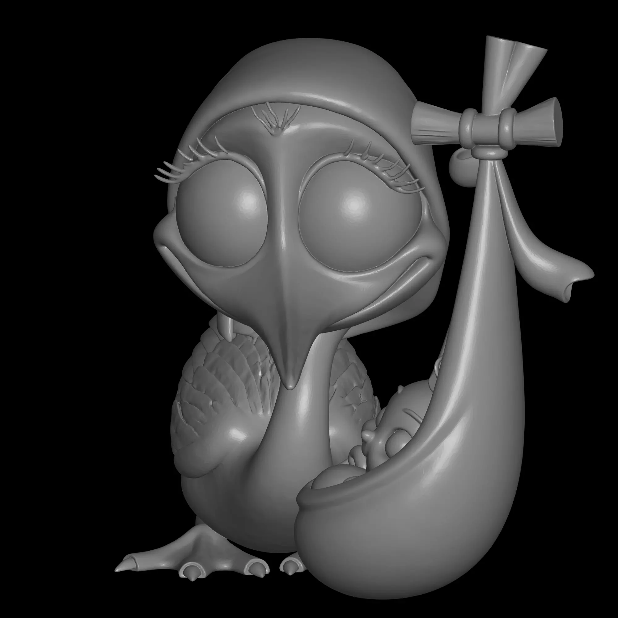 stork and baby 3D print model_4