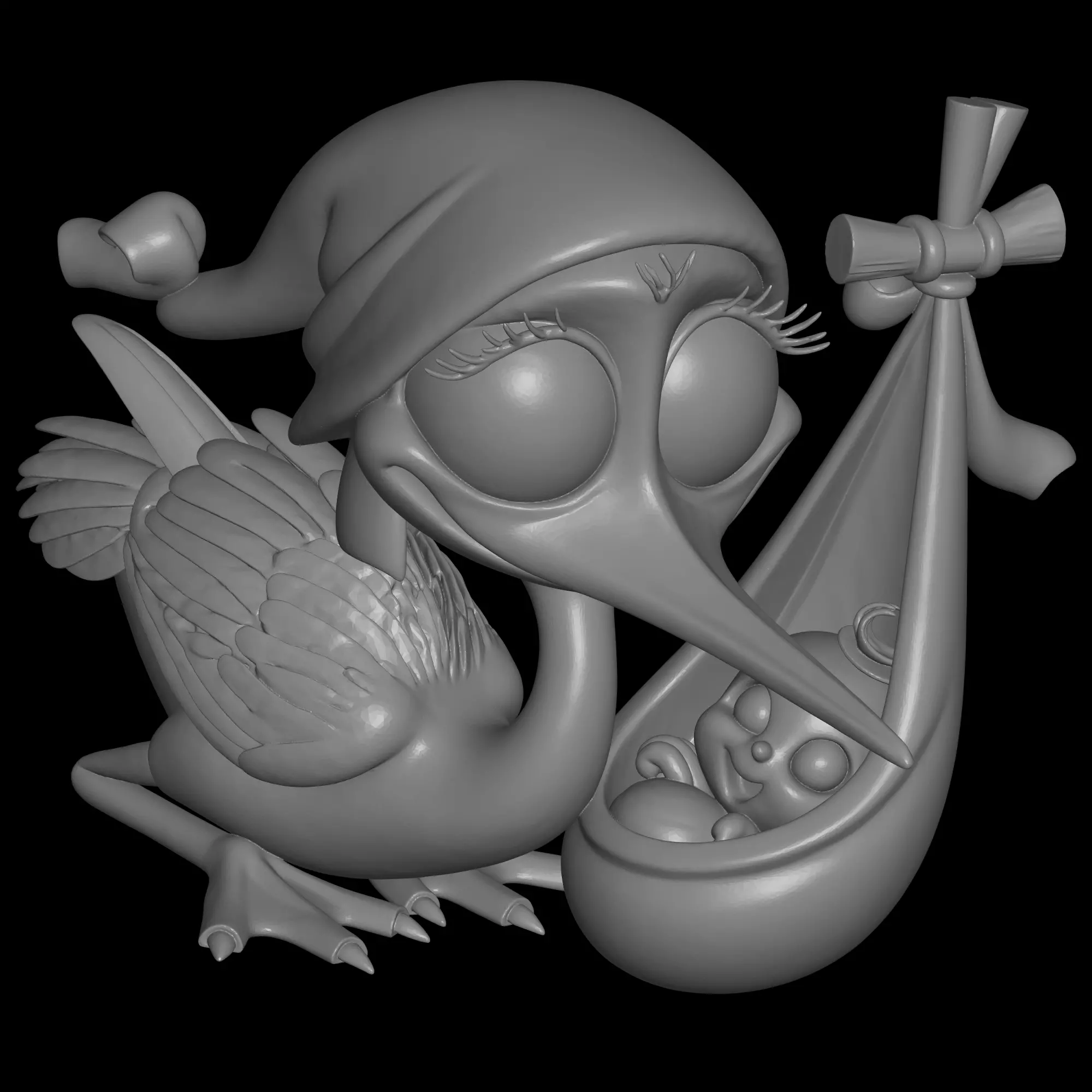 stork and baby 3D print model_5