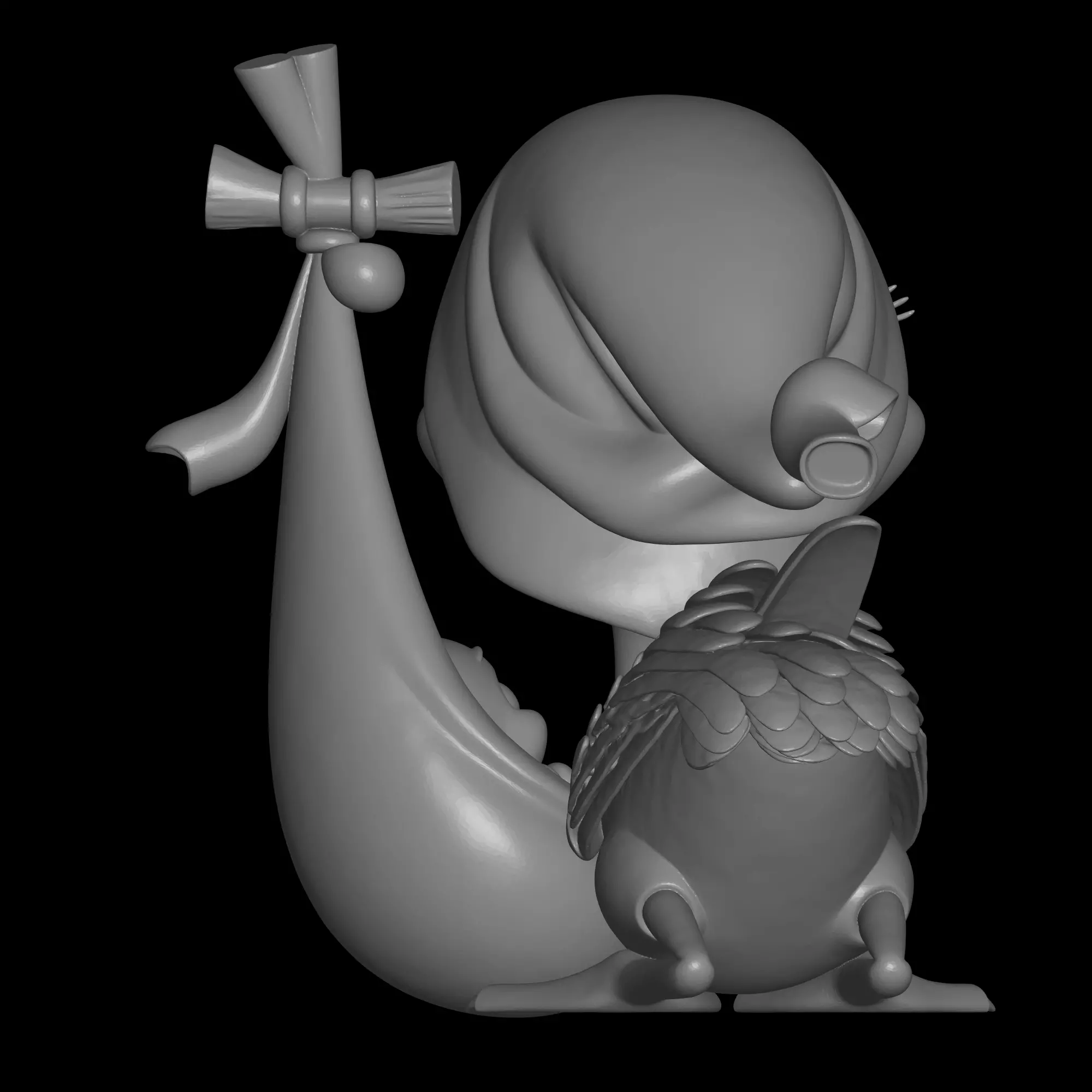 stork and baby 3D print model_2