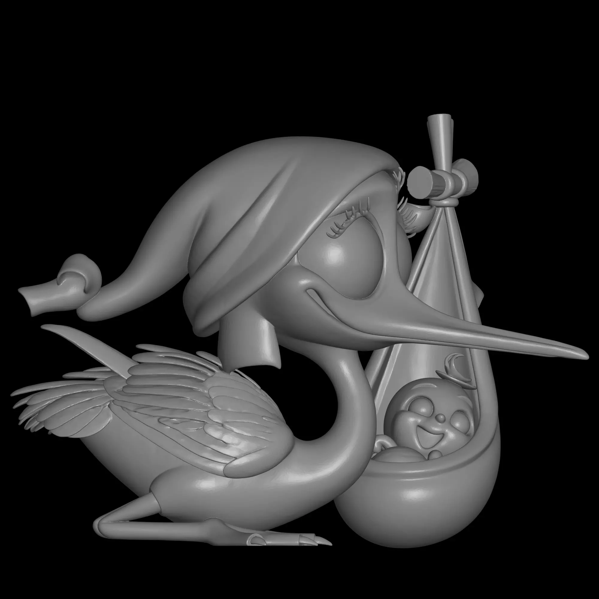 stork and baby 3D print model_1