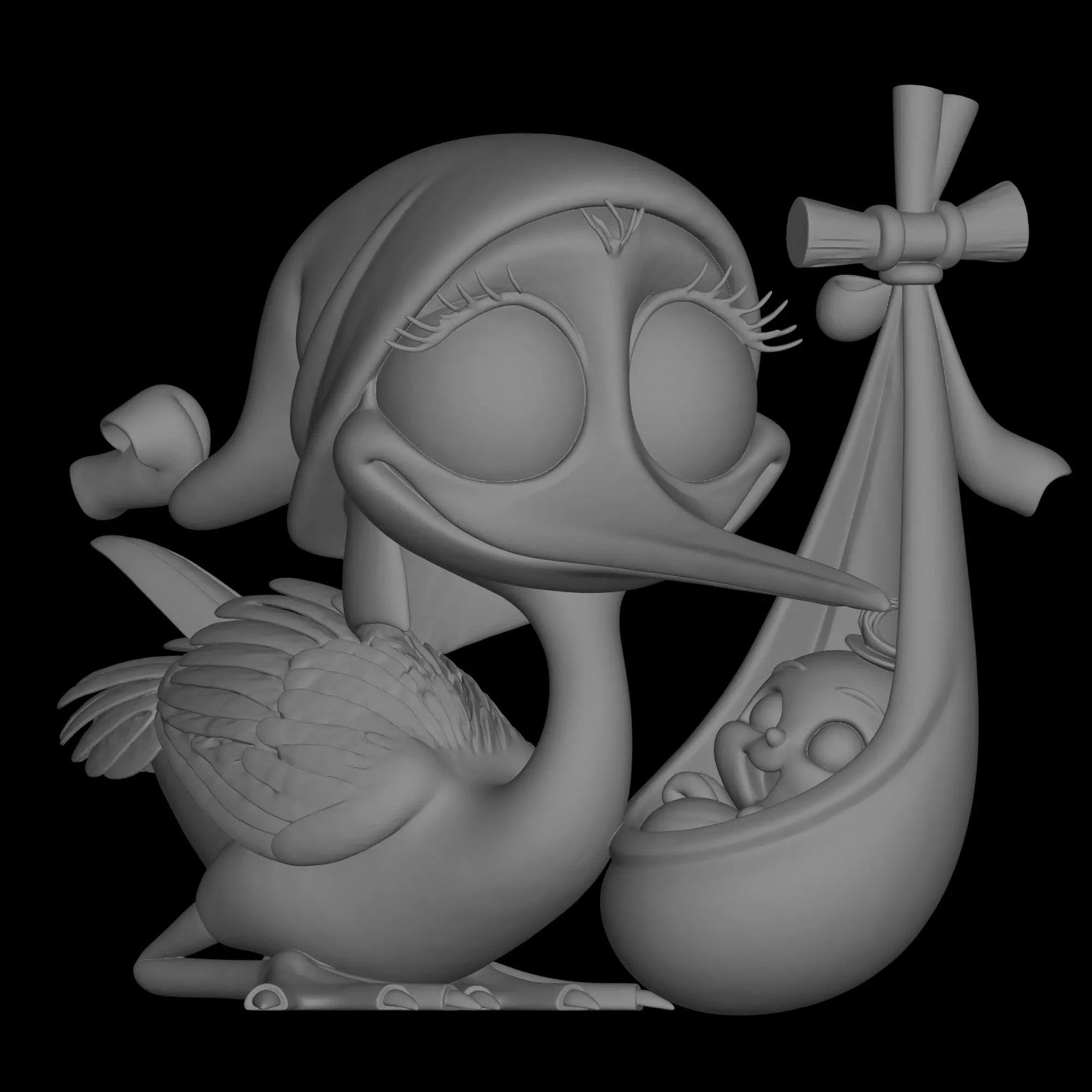 stork and baby 3D print model_0