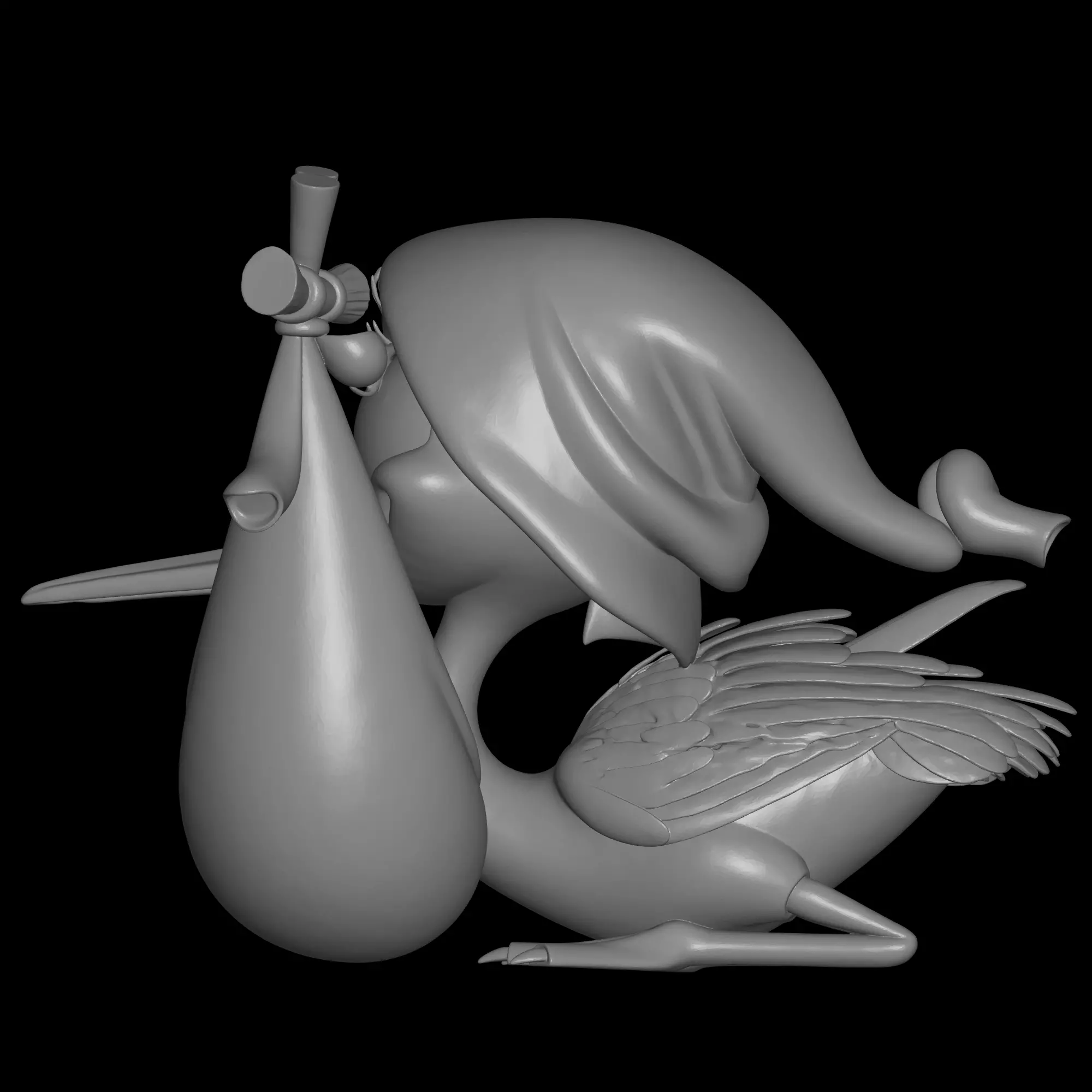 stork and baby 3D print model_3