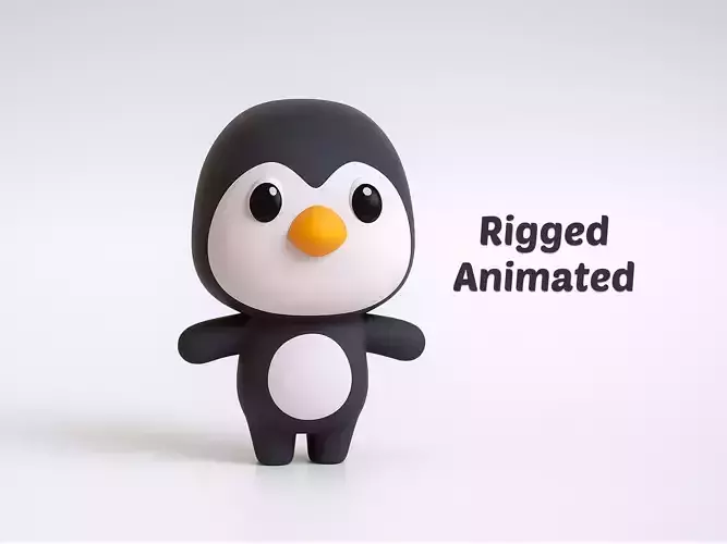 Cartoon Penguin - Chubby Animal Rigged Low-poly 3D model