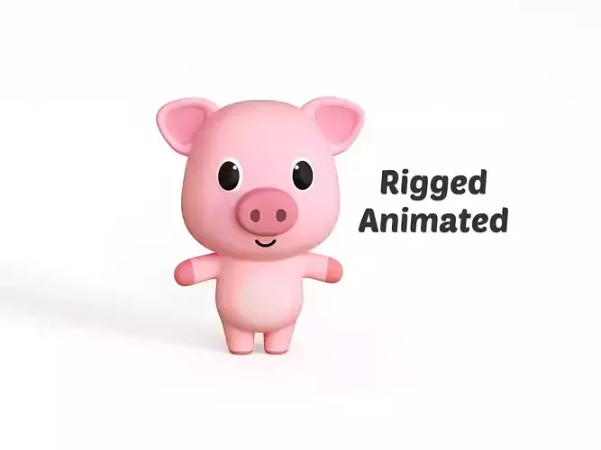 Cartoon Pig - Chubby Animal Rigged Low-poly 3D model