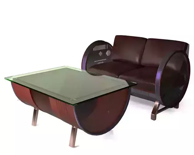 Recycled Oil Drum Furniture Set 3D model