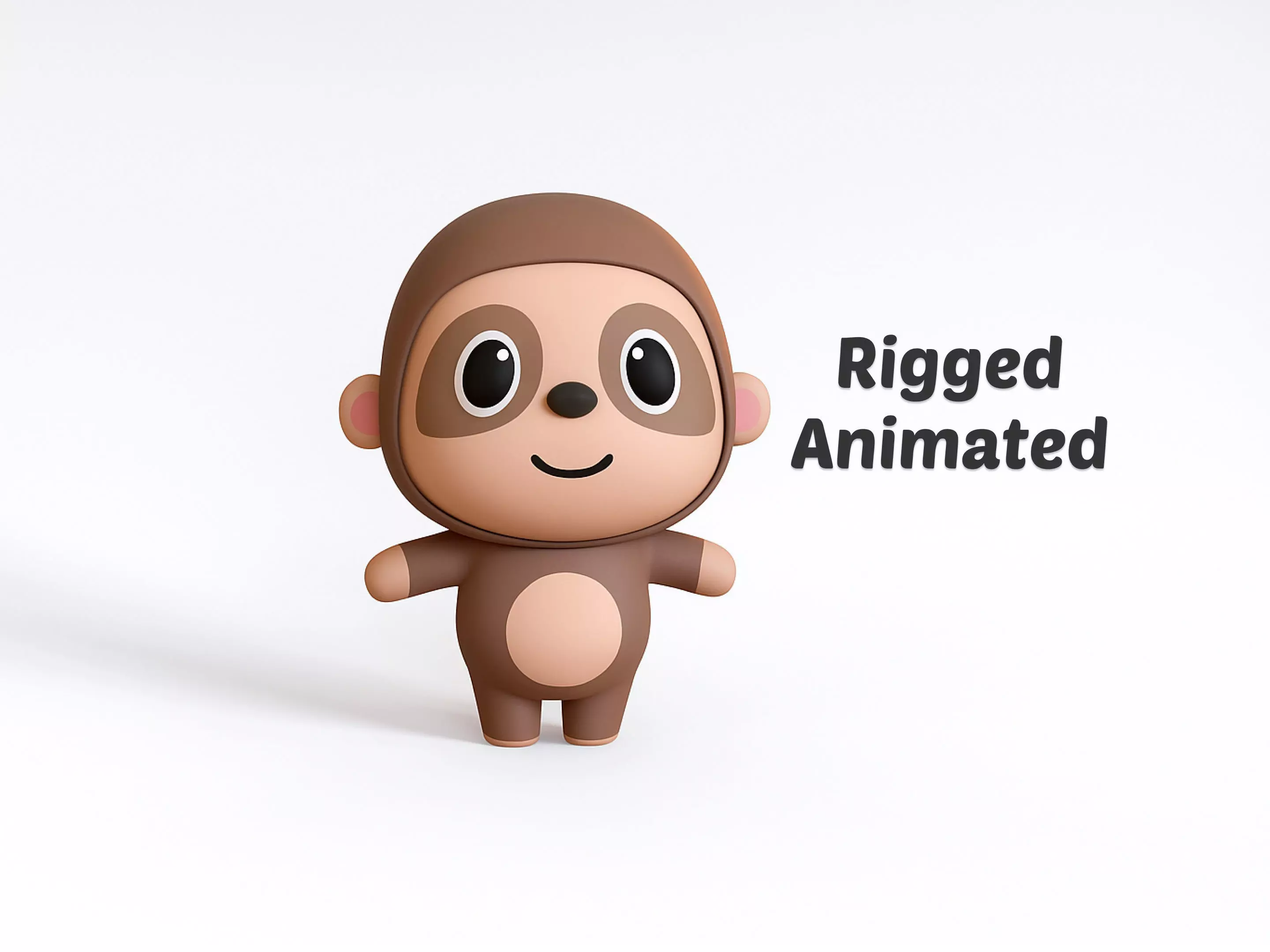 Cartoon Sloth - Chubby Animal Rigged Low-poly 3D model_0
