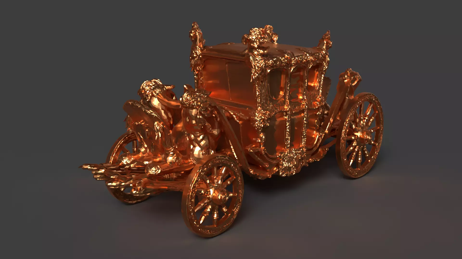 Chinese golden carriage   Low-poly 3D model_0