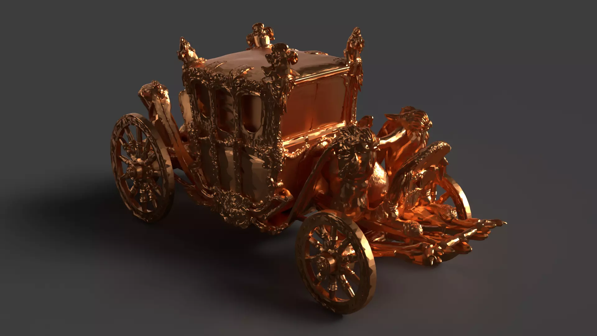 Chinese golden carriage   Low-poly 3D model_5
