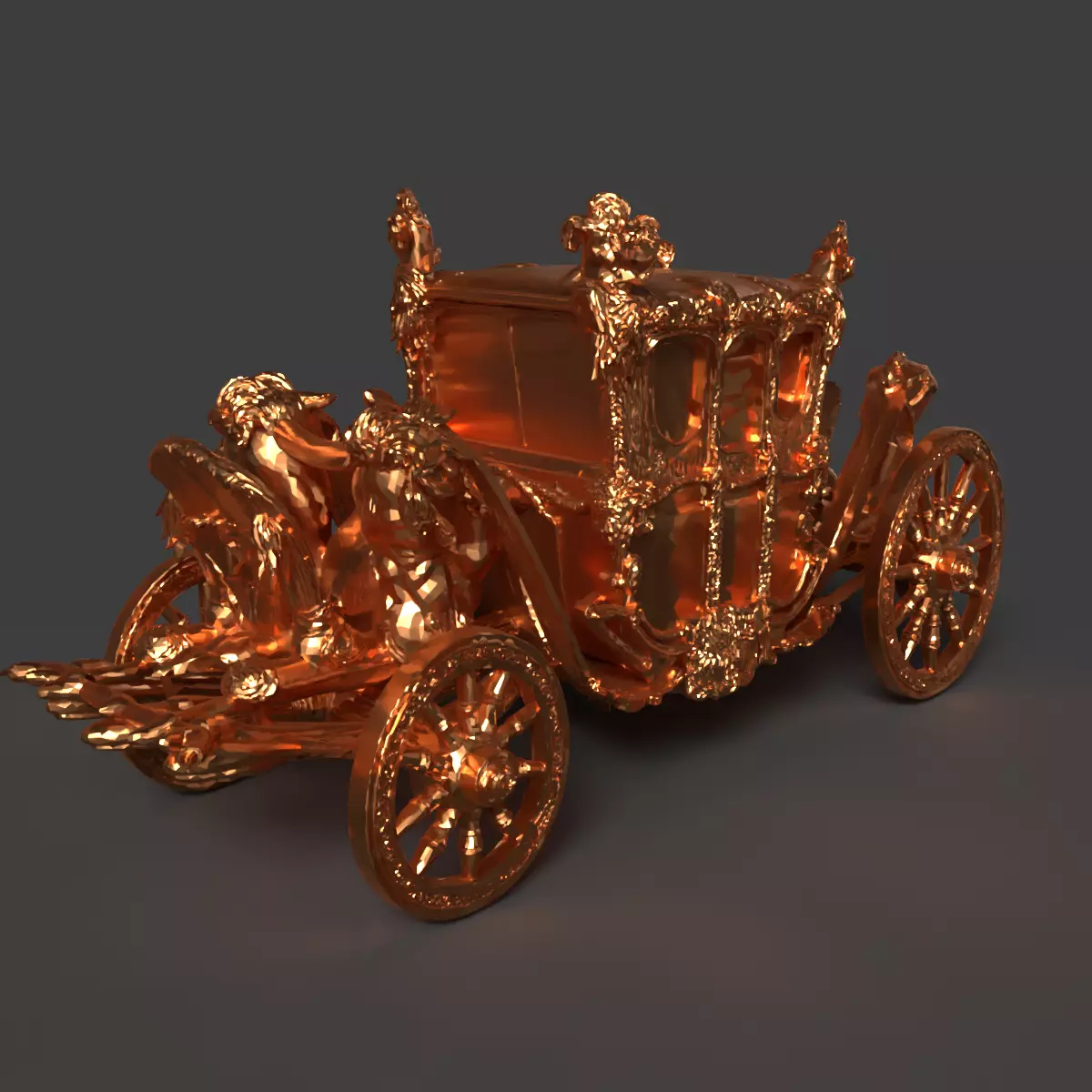 Chinese golden carriage   Low-poly 3D model_6