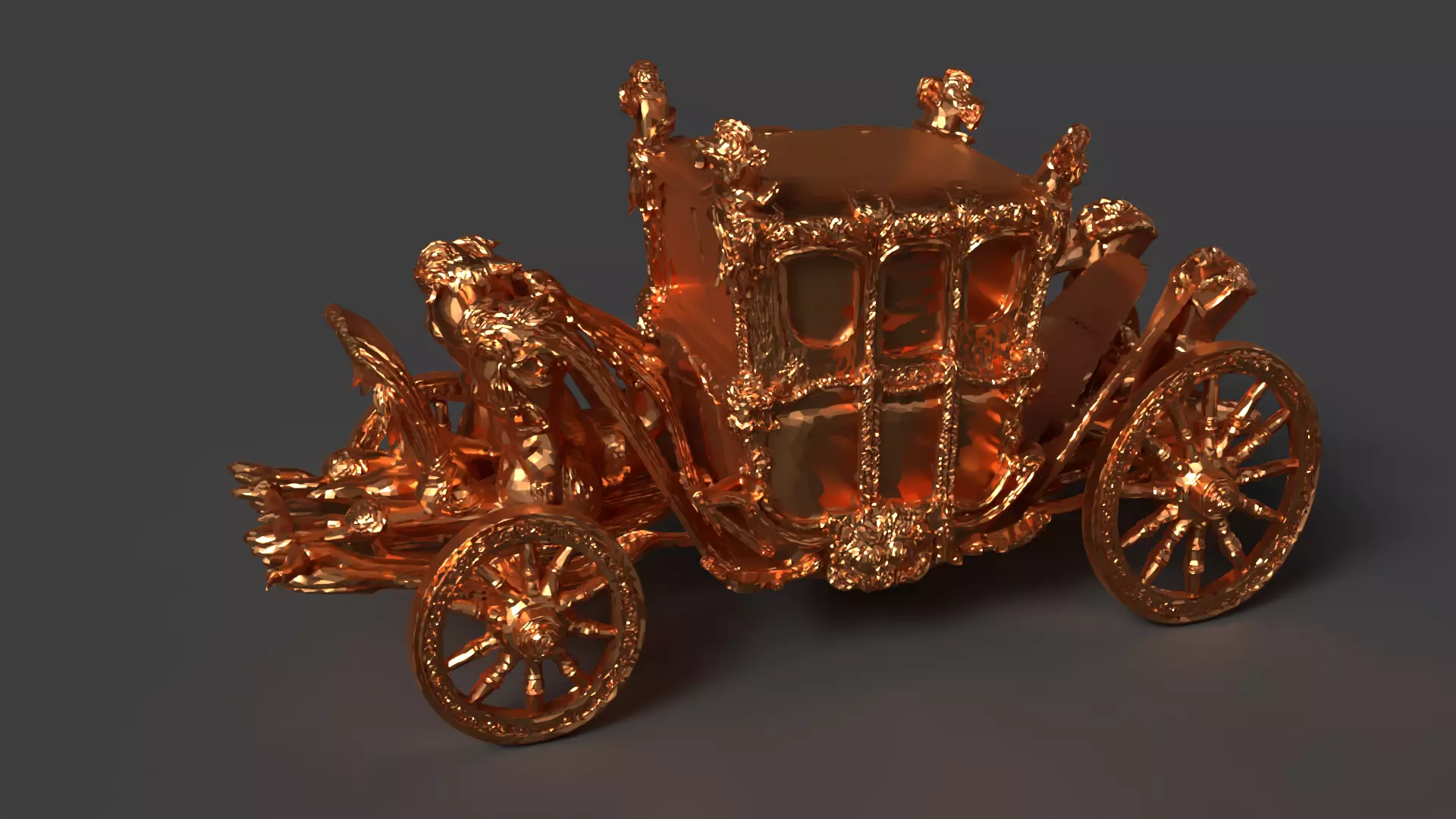 Chinese golden carriage   Low-poly 3D model_2
