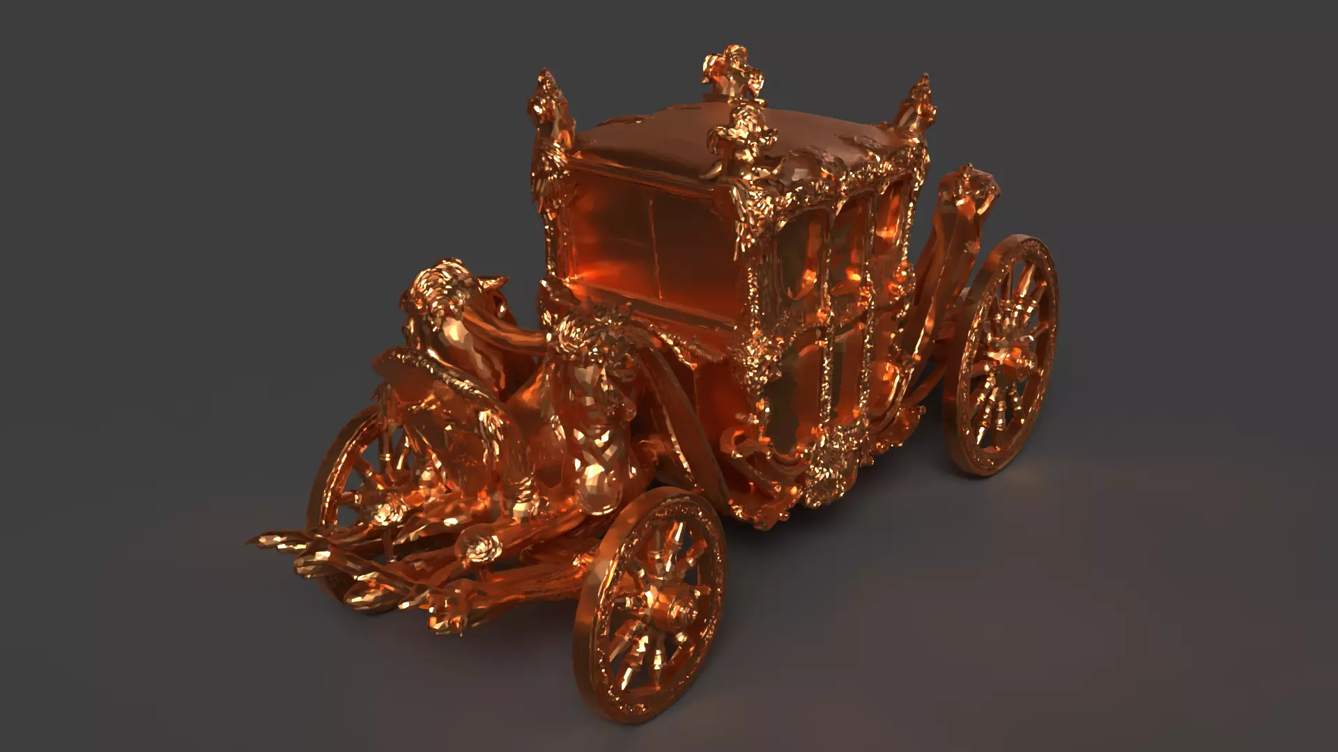 Chinese golden carriage   Low-poly 3D model_3