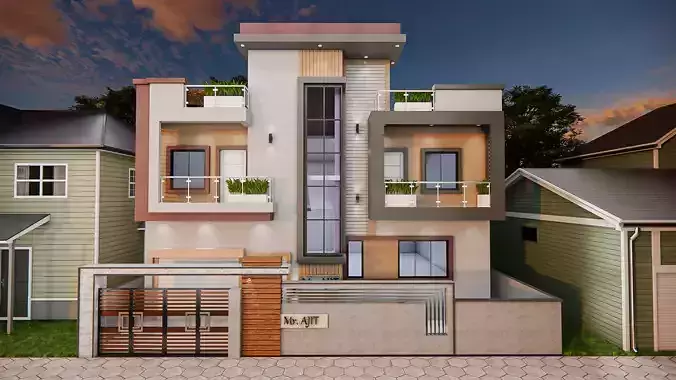 Duplex Modern Home Exterior Elevation Design
