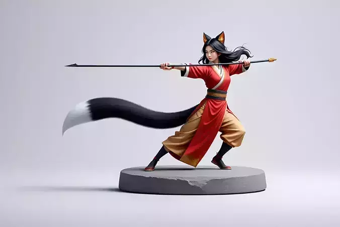 1833Color 3D Model of a Fox Woman Practicing Kung Fu 