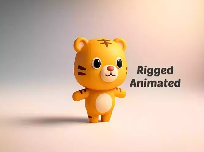 Cartoon Tiger - Chubby Animal Rigged Low-poly 3D model