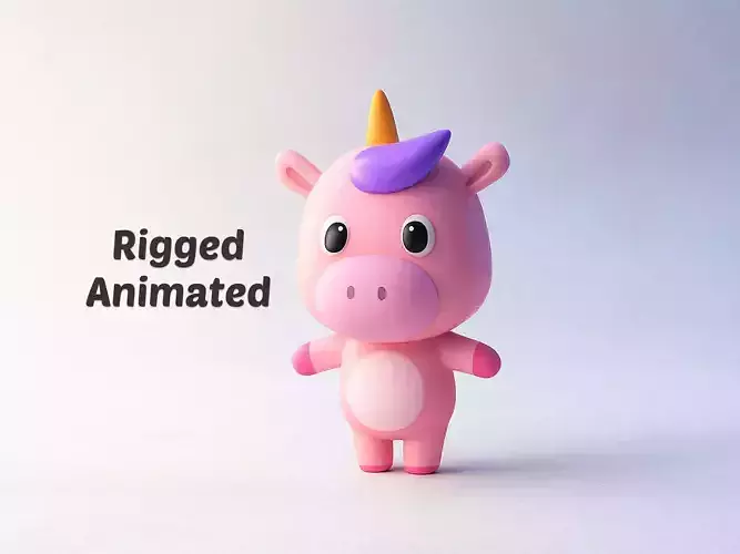 Cartoon Unicorn - Chubby Animal Rigged Low-poly 3D model
