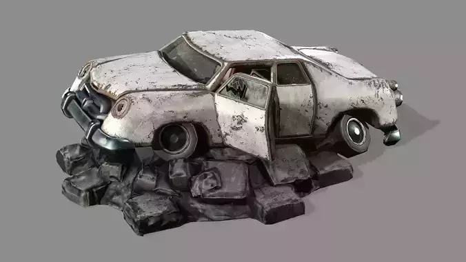 Burnt Destroyed Car Game Ready 03 Low Poly 3D Model Low-poly 3D model