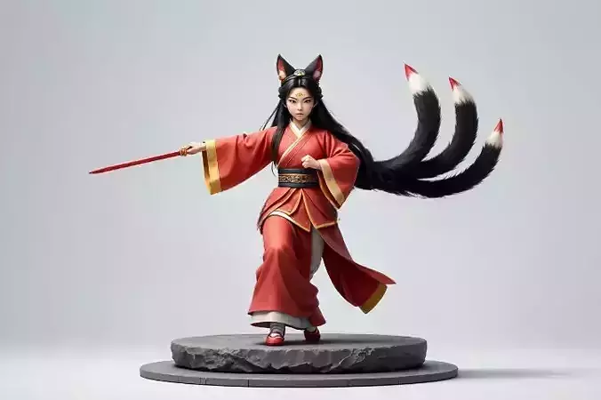 1834Color 3D Model of  Fox Woman Practicing Kung Fu