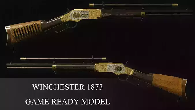 Wild West Lever Action Rifle - Winchester 1873 - Engraved Low-poly 3D model