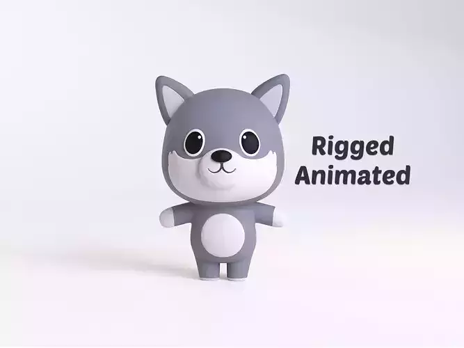 Cartoon Wolf - Chubby Animal Rigged  Low-poly 3D model