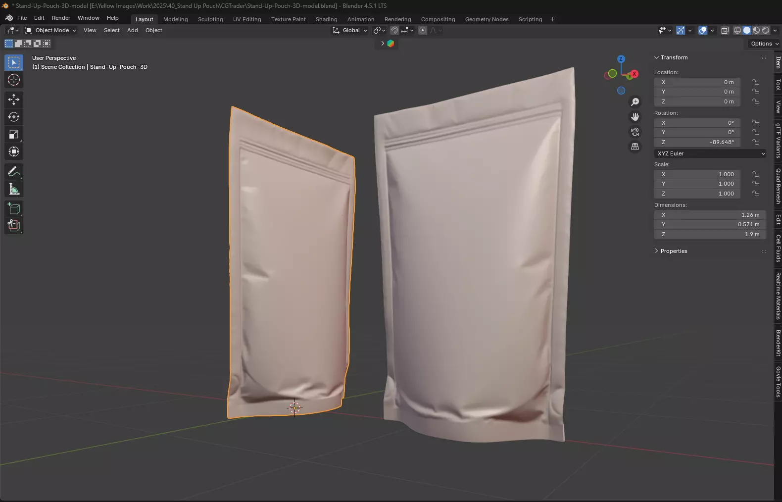 Stand-up Pouch Mockup 3D Model 3D model_3