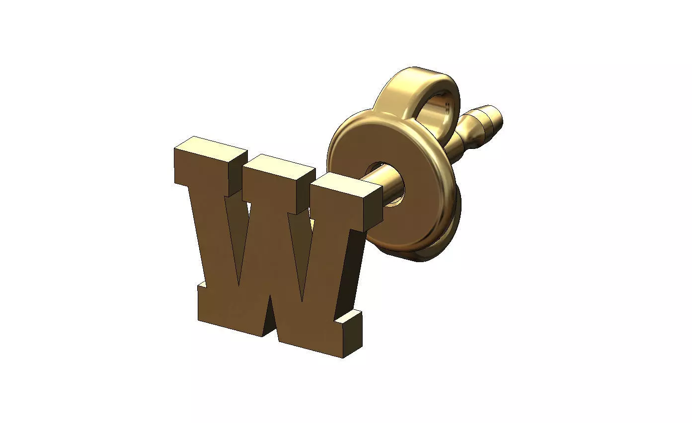 W letter varsity font stud earring 3D print model