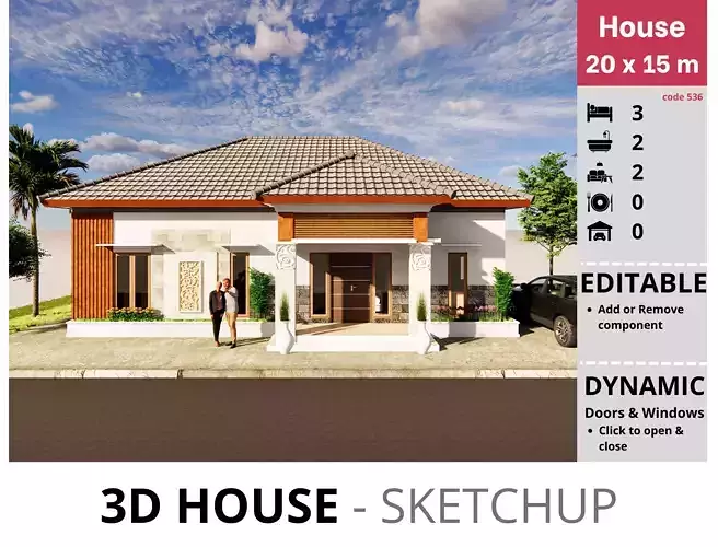 House 20x15m code 536 - Sketchup 3D model 3D model