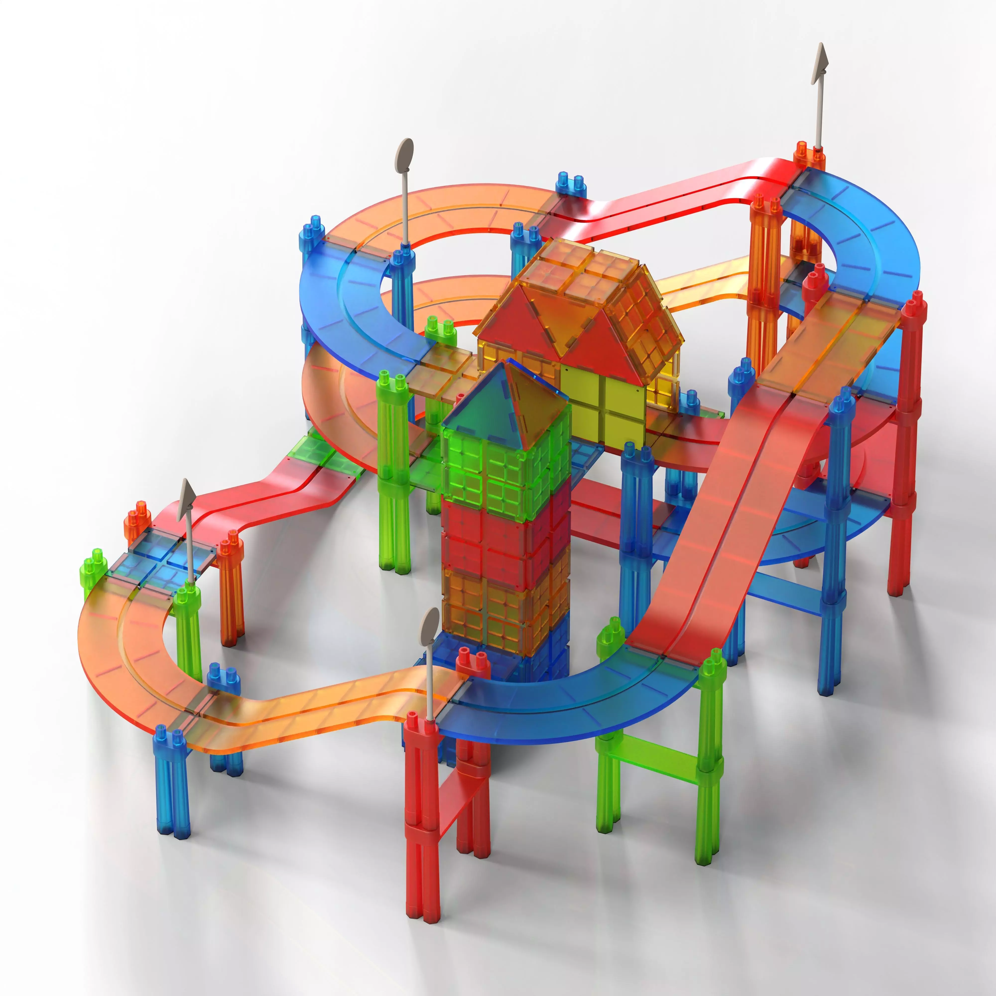 Educational Magnetic Racing Track Tiles Toys 3D model_1