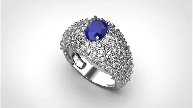 Pave oval ring stl obj 3D print model R158 3D print model