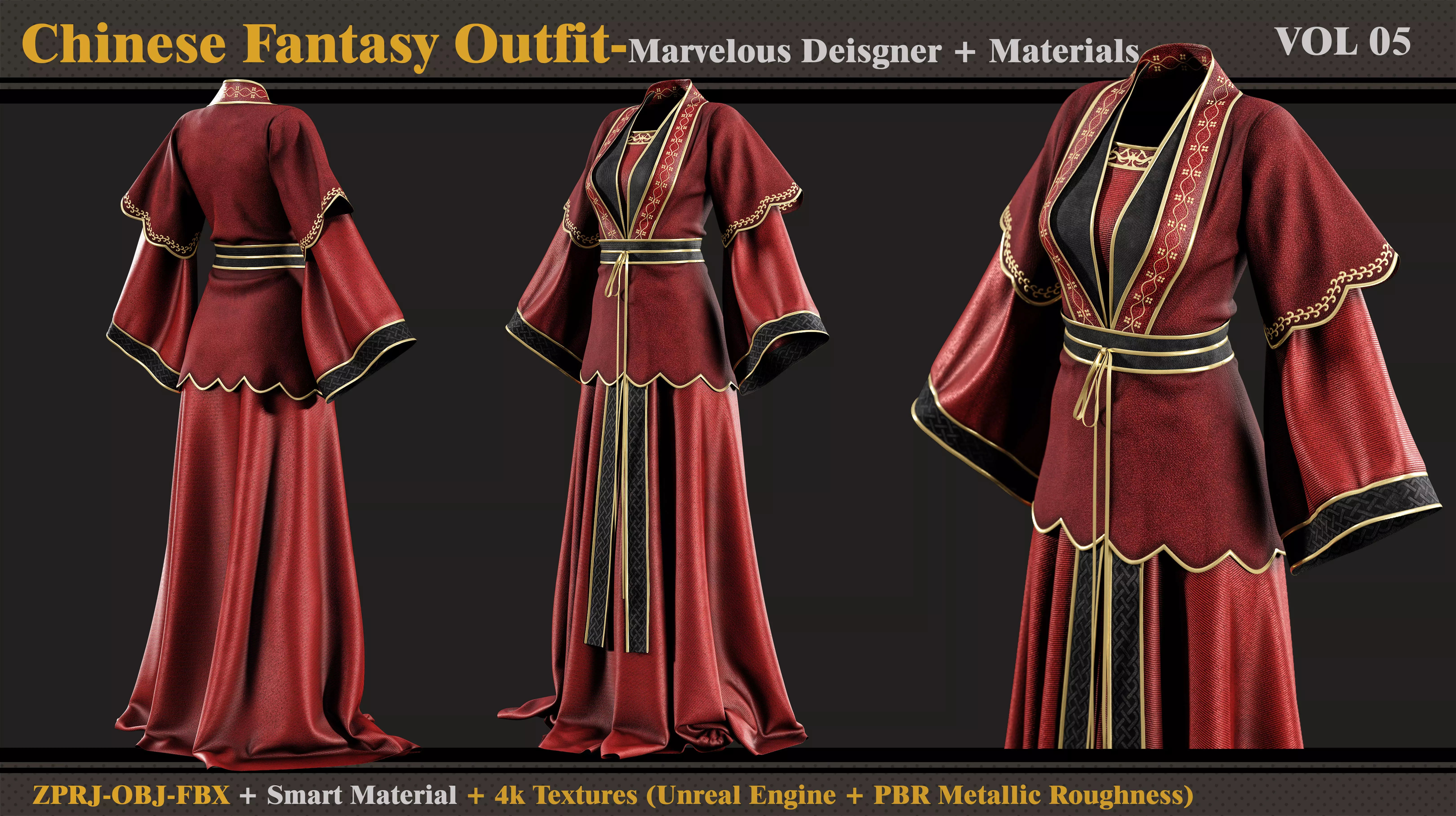 Chinese Fantasy Outfit-MD-Clo3d-Smart Material-Textures-OBJ-FBX 3D model_0