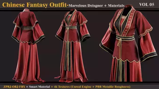 Chinese Fantasy Outfit-MD-Clo3d-Smart Material-Textures-OBJ-FBX