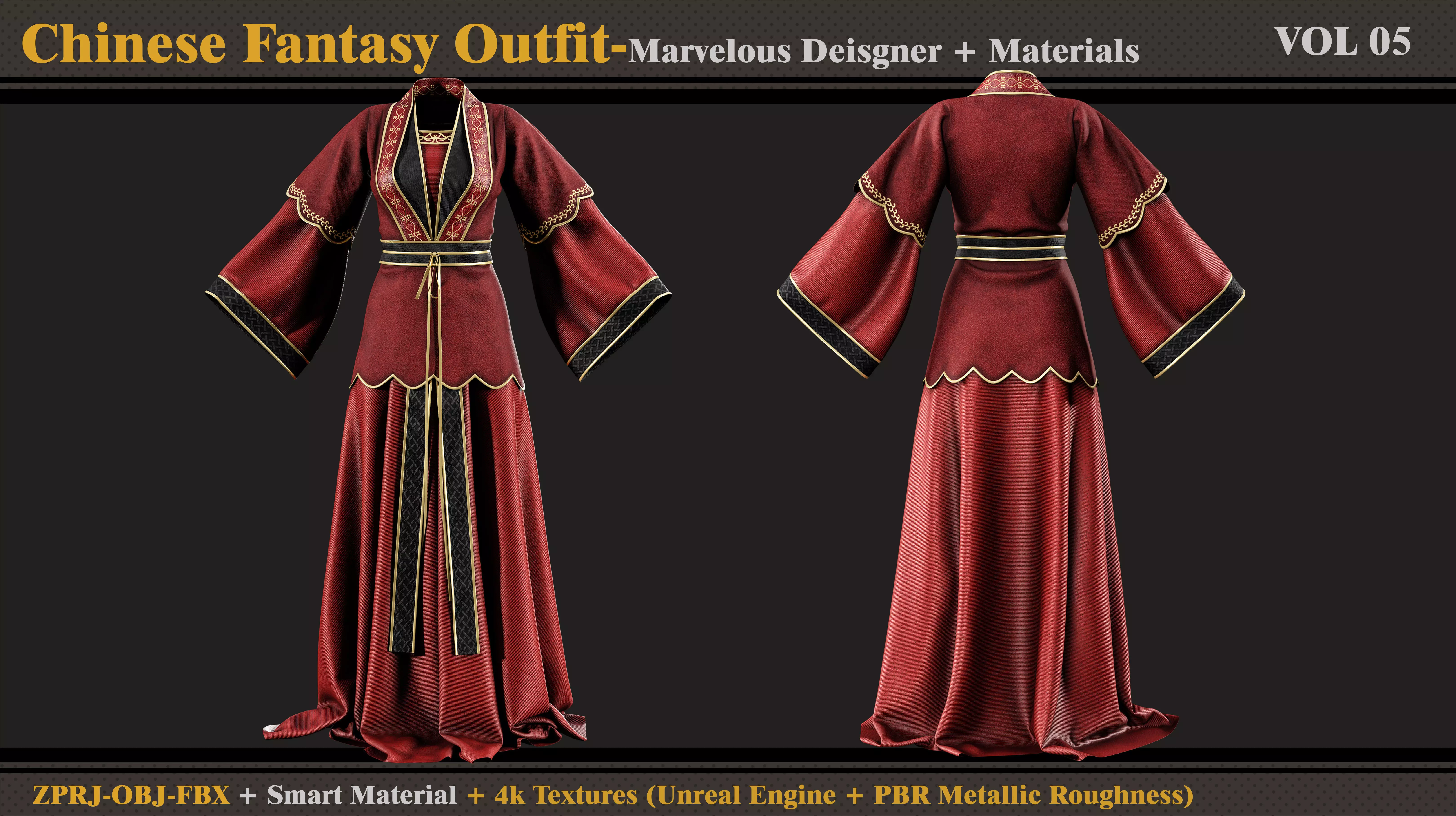 Chinese Fantasy Outfit-MD-Clo3d-Smart Material-Textures-OBJ-FBX 3D model_1