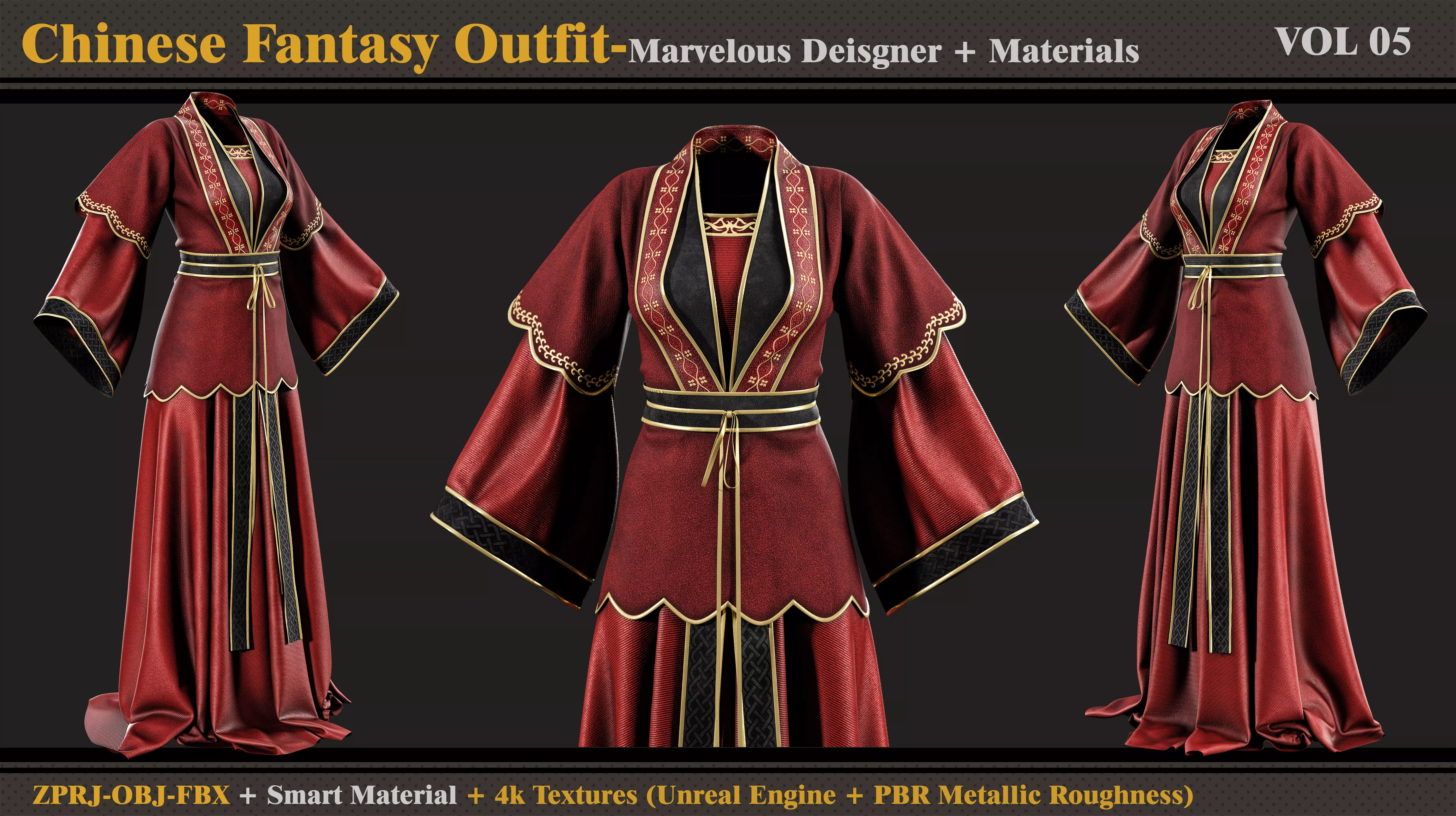 Chinese Fantasy Outfit-MD-Clo3d-Smart Material-Textures-OBJ-FBX 3D model_2