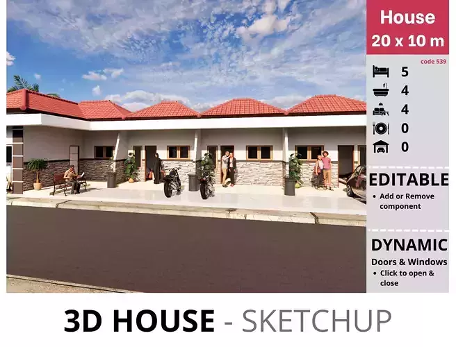 House 20x10m code 539 - Sketchup 3D model 3D model