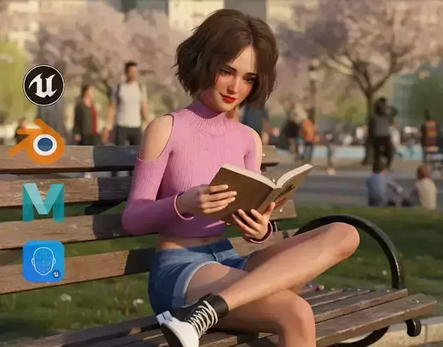 Casual Young Woman 3D Character in Summer  Low-poly 3D model