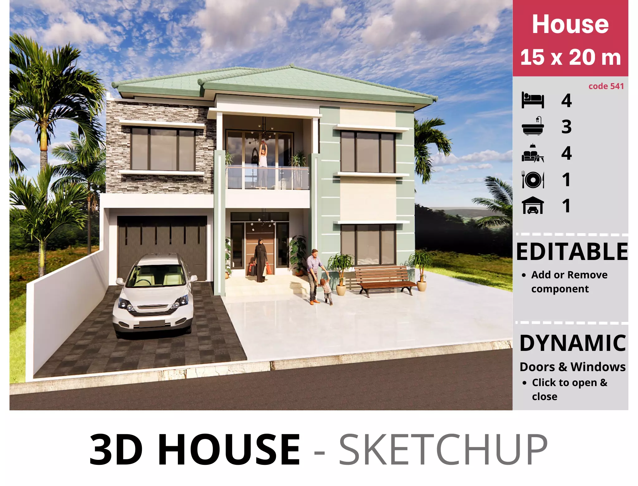 House 15x20m code 541 - Sketchup 3D model 3D model 3D model