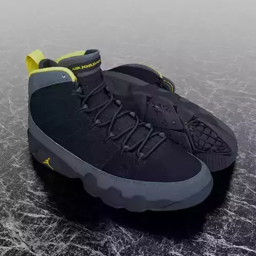 JORDAN 9 RETRO BLACK - UNIVERSITY GOLD 3D SHOES 3D model