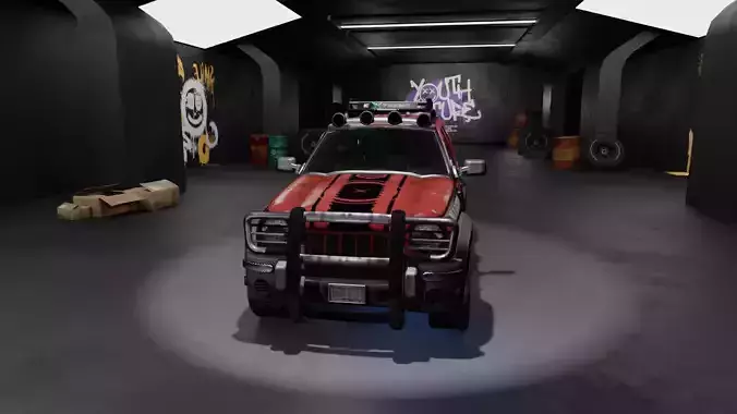 Survival 4x4 Vehicle Realistic 3D Asset Garage Scene 3D model