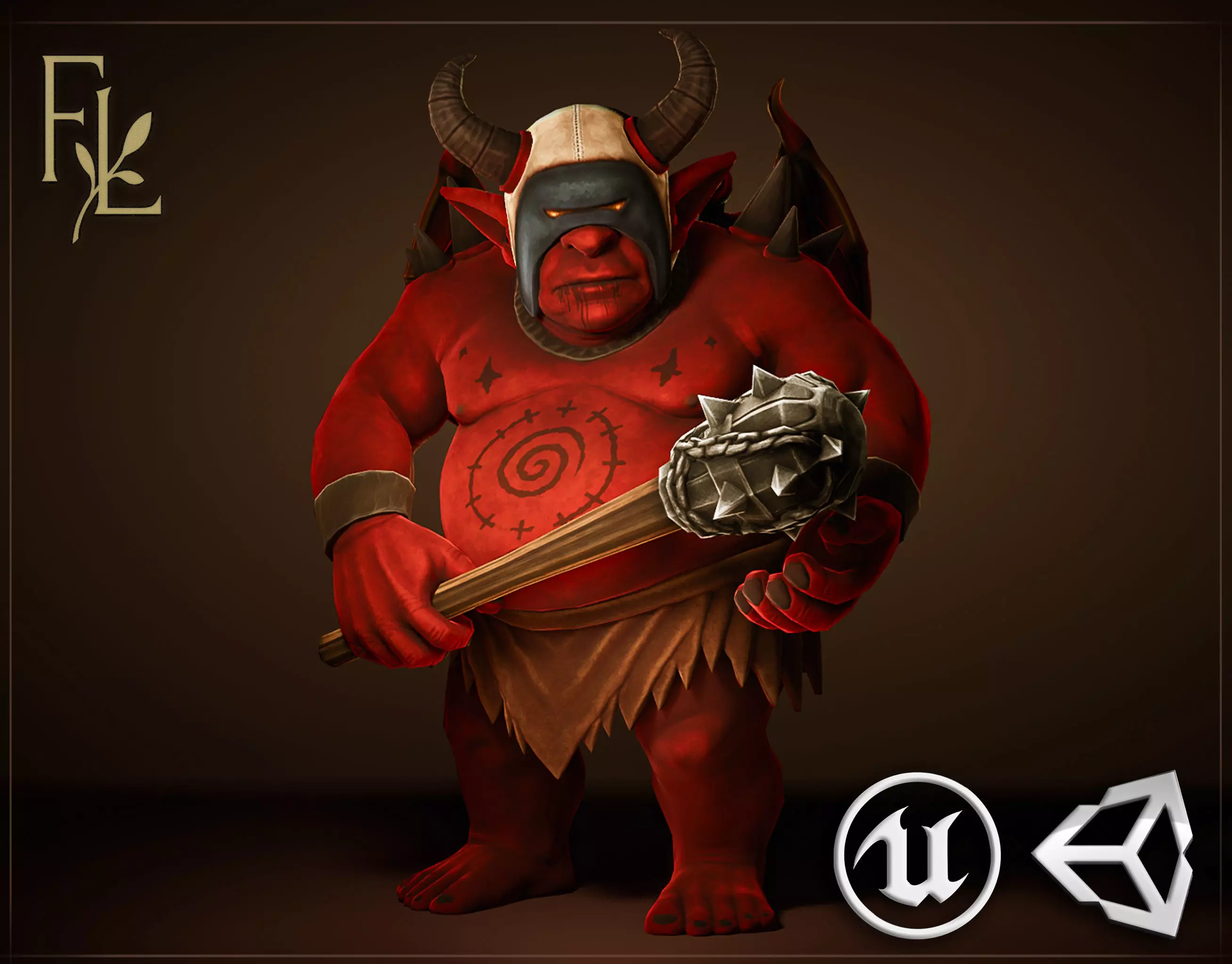 Demon Berserk - Game ready character Low-poly 3D model_0