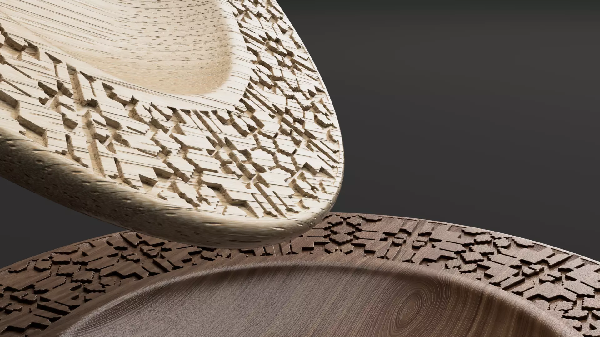 Set of 2 Plates with Embroidery Pattern V2 - STL File 3D print model_2