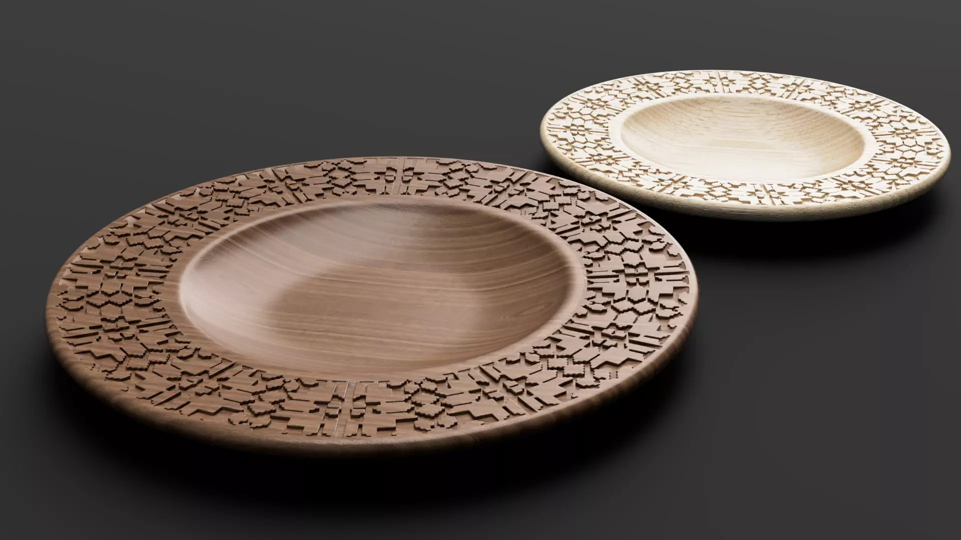 Set of 2 Plates with Embroidery Pattern V2 - STL File 3D print model_3