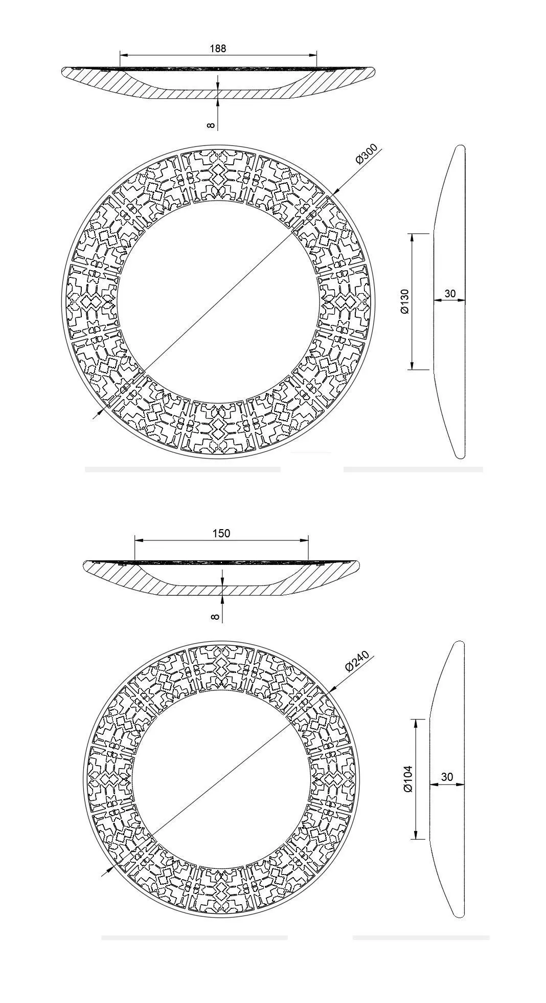 Set of 2 Plates with Embroidery Pattern V2 - STL File 3D print model_1