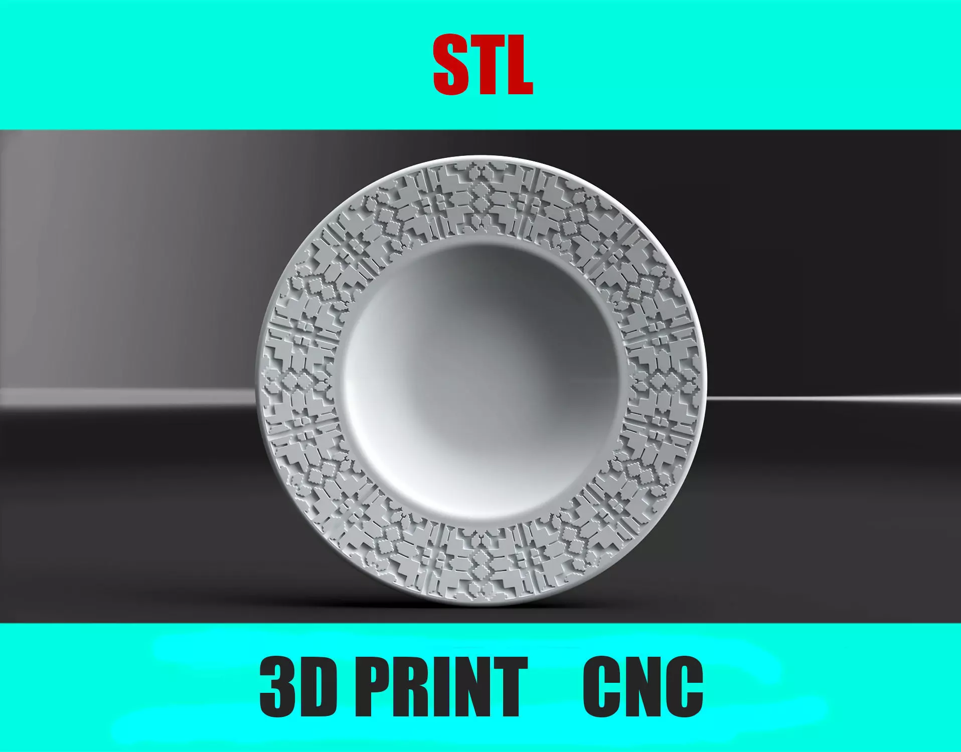 Set of 2 Plates with Embroidery Pattern V2 - STL File 3D print model_0