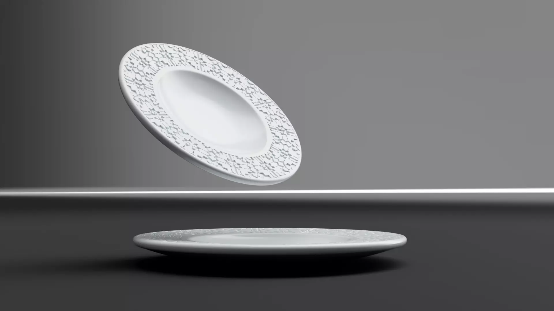 Set of 2 Plates with Embroidery Pattern V2 - STL File 3D print model_4