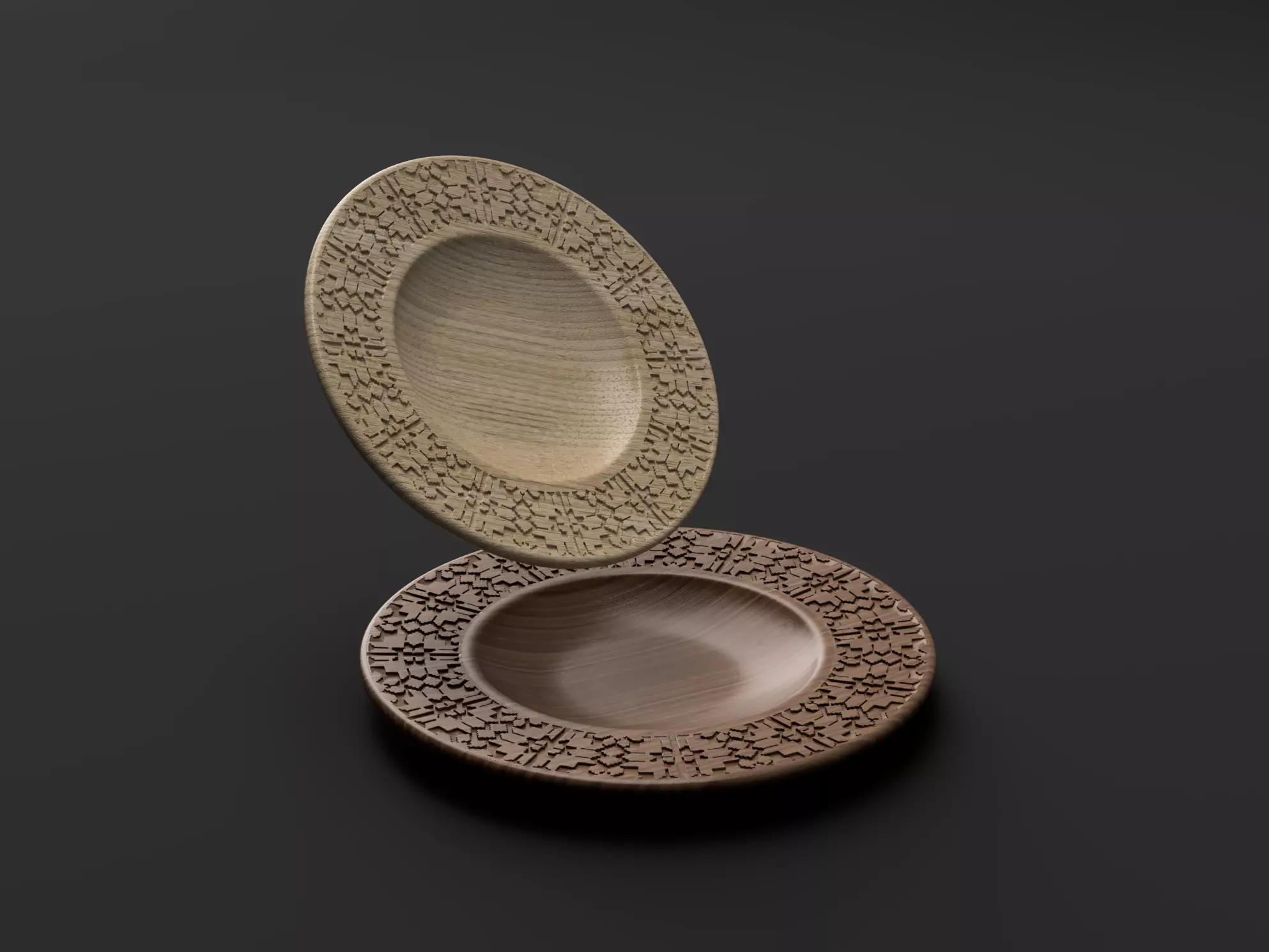 Set of 2 Plates with Embroidery Pattern V2 - STL File 3D print model_9