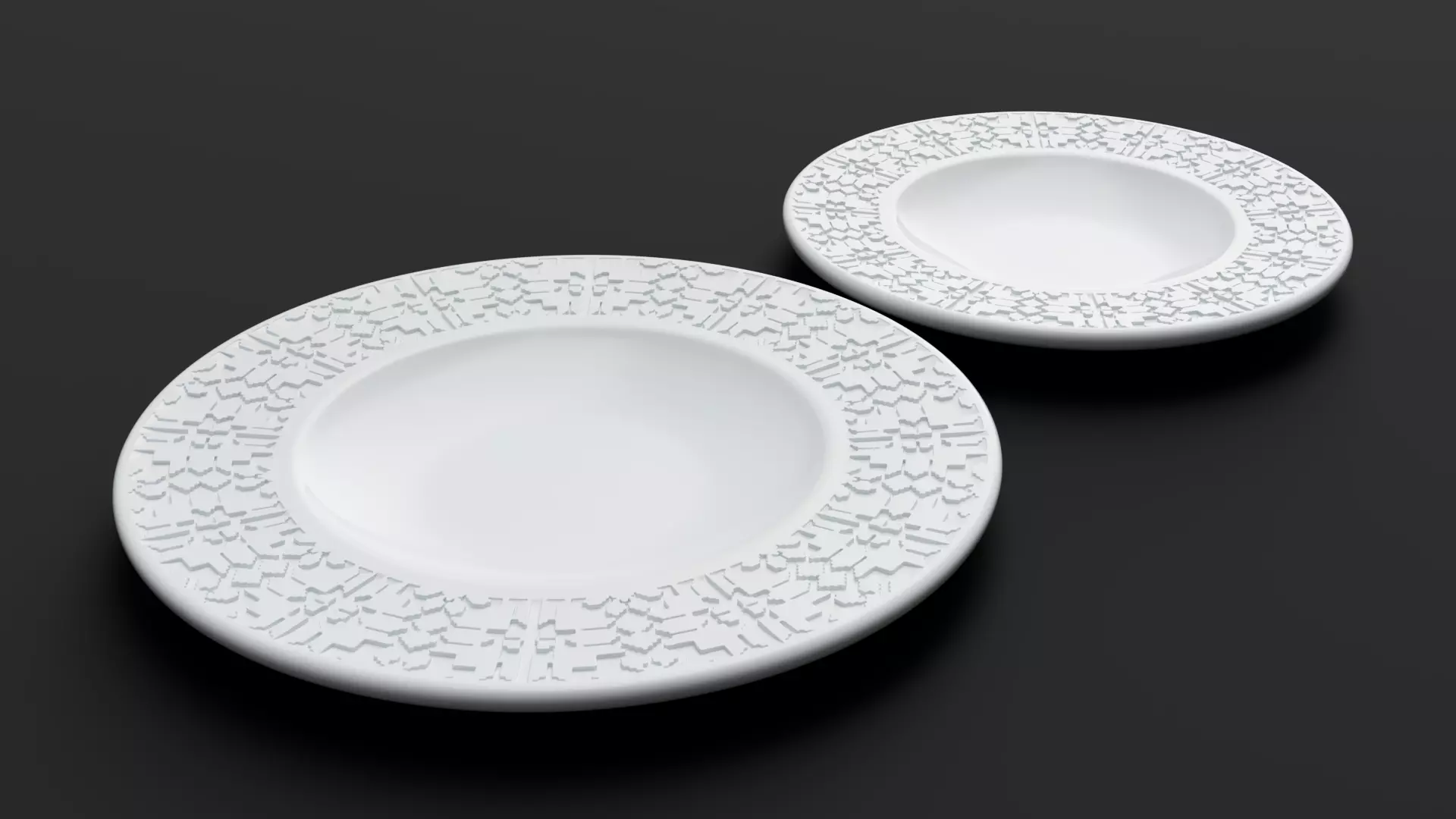 Set of 2 Plates with Embroidery Pattern V2 - STL File 3D print model_6