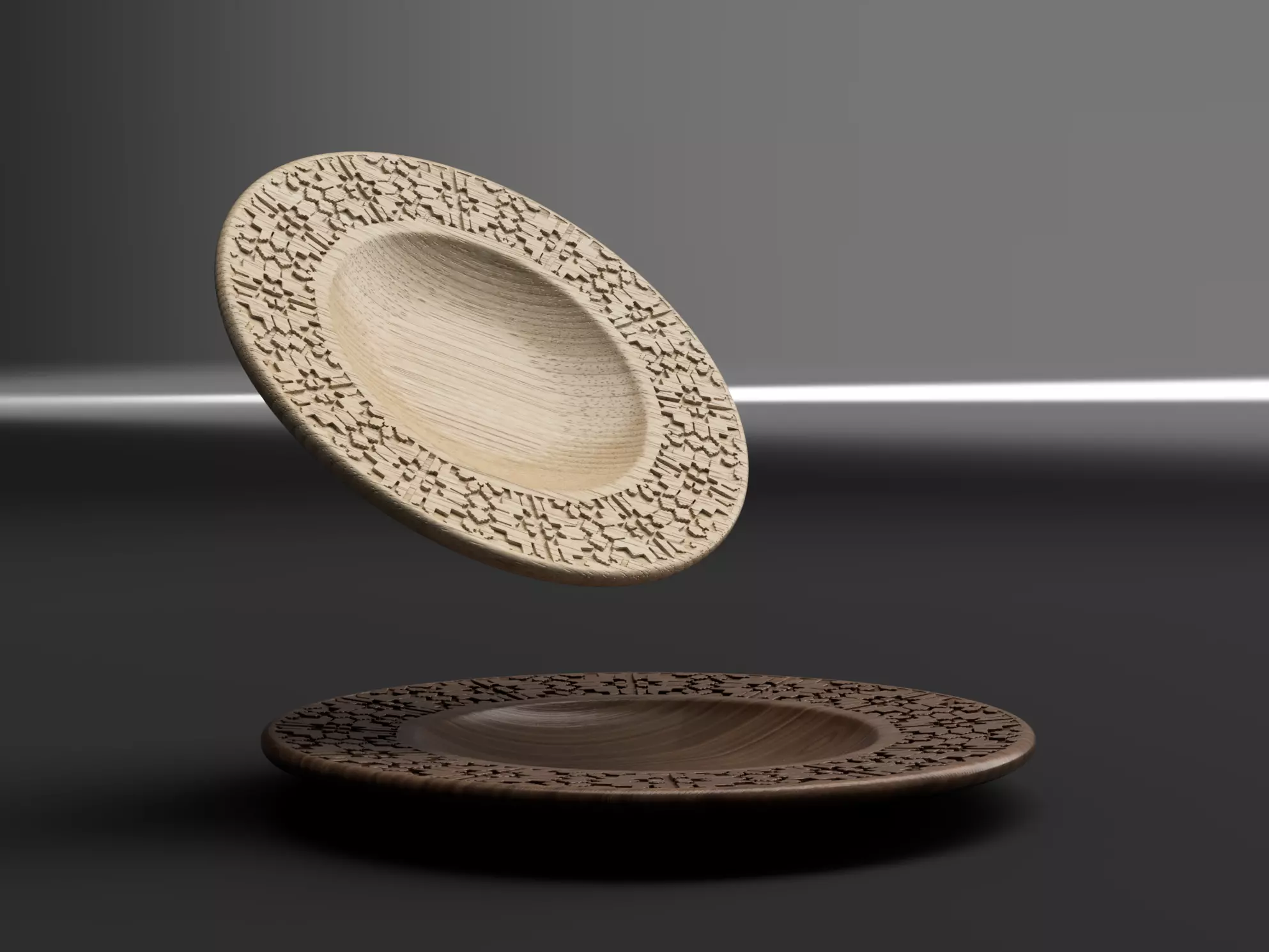 Set of 2 Plates with Embroidery Pattern V2 - STL File 3D print model_7