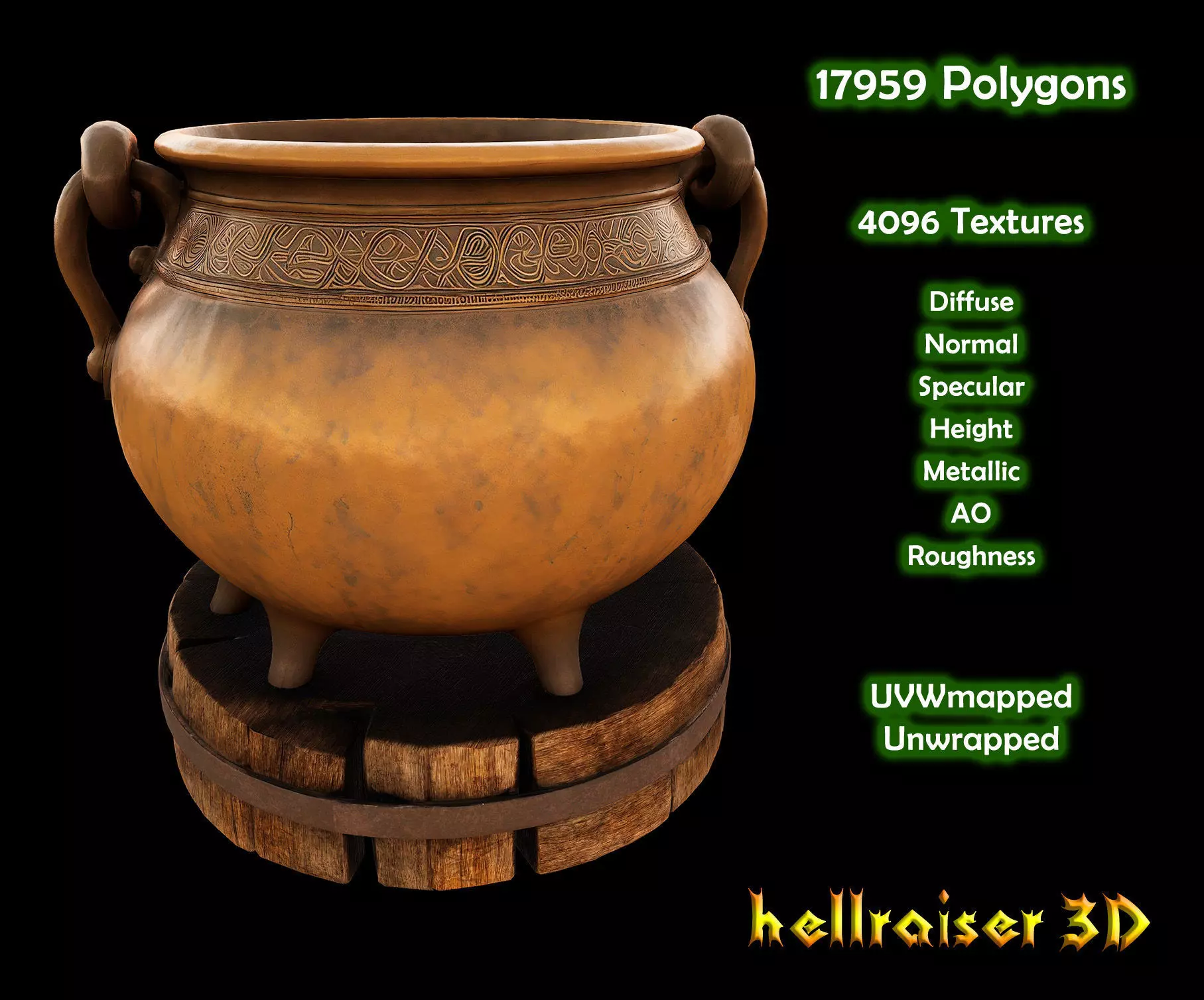 Enchanted Copper Cauldron - PBR - Textured Low-poly 3D model_0