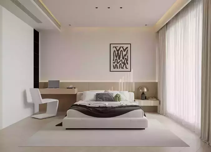 modern bedroom and bathroom