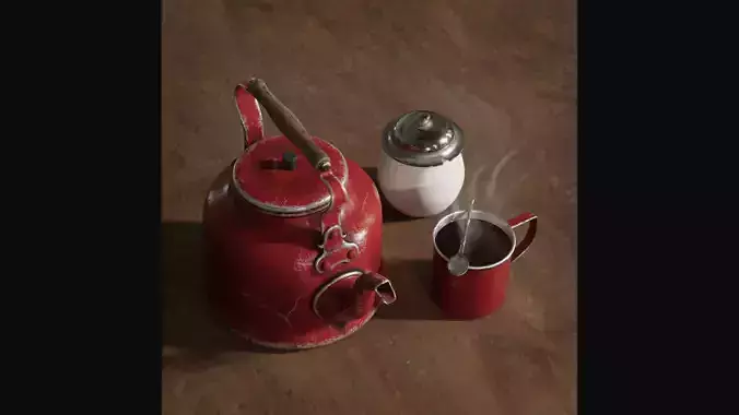 Old tea set 3D model 2